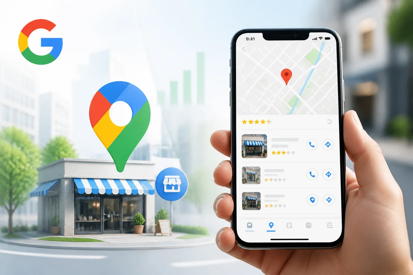 SEO local com mapa, pin de localização e busca na região
